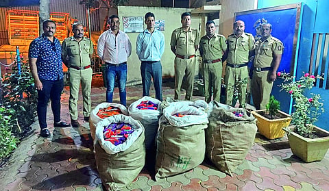 Assistant Superintendent of Police Tegbirsingh Sandhu along with Gutkha worth Rs.2.5 Lakhs seized after raiding a loom factory in Jafarnagar area.
