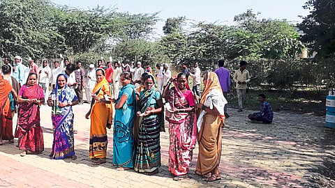 Queues of voters to vote in Gram Panchayat elections.