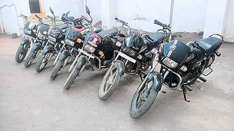 Seven motorcycles parked in the city police station premises were seized by the local crime branch team.