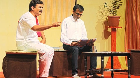 Actors of HAWRC Rangshakha Ozar Sanstha presenting scenes from the play Yeh Mamala Firse Gadbad Hai in the State Drama Competition.
