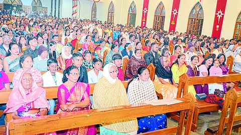 Devotees attending Mass at Saint Anna Church