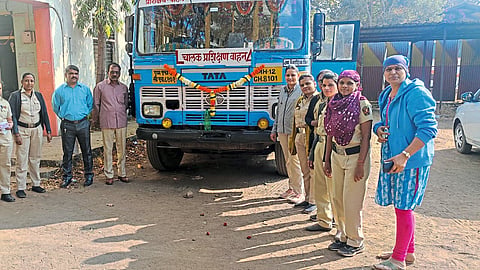 Women drivers present for training. Neighbor A. K. Pawar