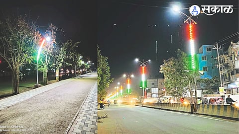 LED strip lighting of streetlights on the old highway at the entrance to the city and  at national integration jogging track