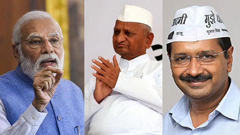 Narendra Modi, Anna Hajare and Arvind Kejriwal 