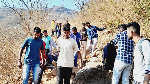 With help of villagers husband wife survived climbing sinhgad fort pune