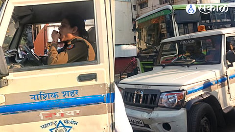 Nashik city Nirbhaya squad relishing vada pav while stopping at Meher bus stand on Smart Road.