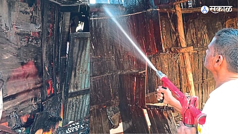 materials consumed by fire In second photo Firefighters fighting  fire
