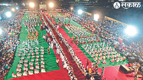Students performing in the ongoing 'Antarnad' at Gangaghat.
