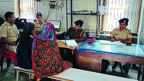 Women police personnel in charge of Manmad Police Station on the occasion of International Women's Day.
