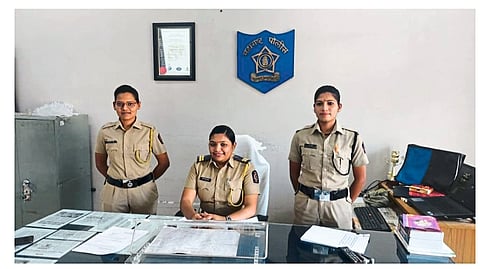Women officers with Jyoti Gosavi in ​​charge of Deola Police Station on the occasion of Women's Day.