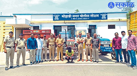 After finding the stolen tractor, Superintendent of Police Sanjay Barkund, Additional Superintendent Kishore Kale
