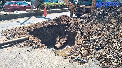Ready road from Kavyaratnavali Chowk to D Mart dug on Saturday to provide connection from Amrit Canal.
