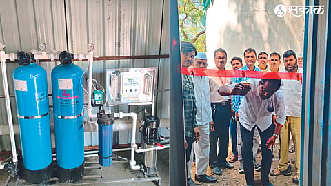 While inaugurating the water filter in the secondary school, the former chairman of the market committee Sudhir Jadhav
