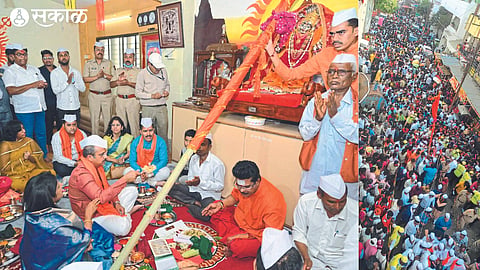 During Panchamrit Mahapuja of Adimaya, Trustee Dr. Prashant Deore, family of Gram Panchayat member Jayashree Gaikwad. & procession was taken out to the sound of drums and thousands of devotees participated in it.