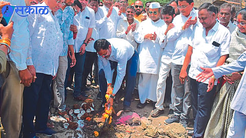 MLA Kishore Patil during the Bhoomi Puja for the construction of the bridge

