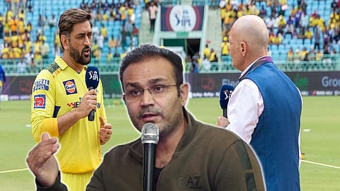  
 ipl 2023 virender sehwag unhappy over ms dhoni being consitently asked about retirement csk cricket news  in marathi  