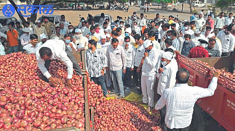 Inflow of Onion taking place in Agriculture Produce Market Committee.
