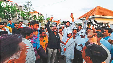 Supporters of MLA Suhas Kande after winning market committee elections.
