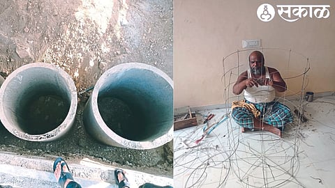 Three tanks placed for toilets in Saiyid Park area of ​​Daregaon In the second photo, Sadruddin preparing the iron frame for the toilet tank.
