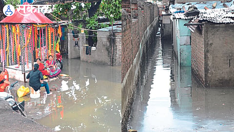 Accumulated rain water in Panchsheelnagar area of ​​Tambapura area and flood water that came to the drain in Tambapura area surrounded such houses.
