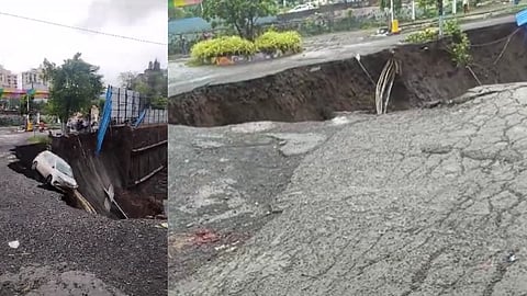 Mumbai Traffic news 50 cars fell into crater in After Road Caves At Chembur Video Goes viral  