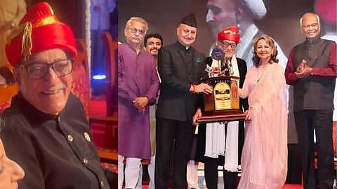 mohan agashe felicited by punyabhushan from anupam kher sharmila tagore in pune 