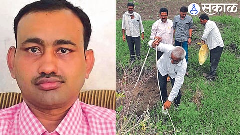 Mukesh Hiwale, Tehsildar, Bhadgaon and Talathi and farmers while clearing the road after measuring the Shiwar road.
