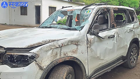 Damaged vehicle of MLA Kashiram Pavara.
