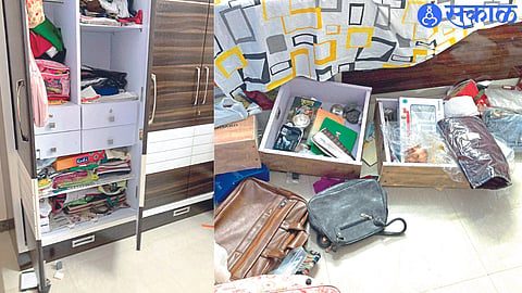 Thieves looted money from the cupboard in Srinathnagar. Goods misplaced during theft.
