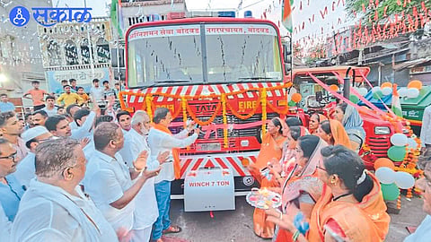 MLA Chandrakant Patil while inaugurating vehicles with fire extinguishers
