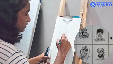 Pranjali Tiranik while drawing sketches of revolutionaries.
