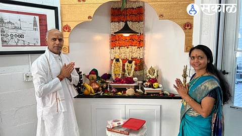 Praveen Patil performing conjugal prayer at Shree Vitthal temple built in America.