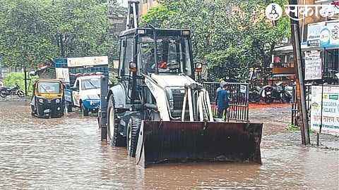 JCB's assistance was taken to drain the standing water on the road