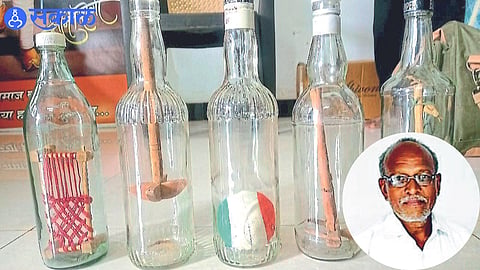 Different works of art  in bottles.