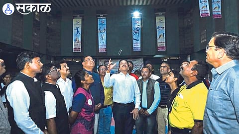 Minister Girish Mahajan during the toss of the match here on Saturday. 
