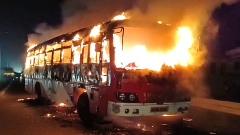 karnataka State transport bus set fire on national highway in Turori maratha reservation