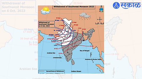 A map showing the withdrawal of the monsoon.
