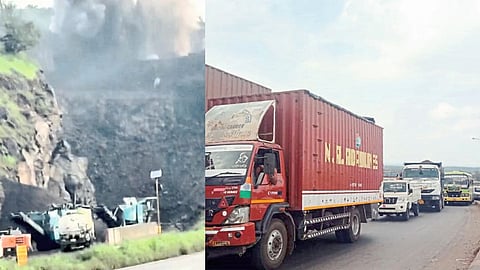 Traffic jam Tavandi Ghat on Pune Bangalore National Highway 