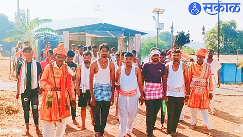 Tribal brothers celebrating Dongra Dev with enthusiasm at Chinchpada in Surgana taluka