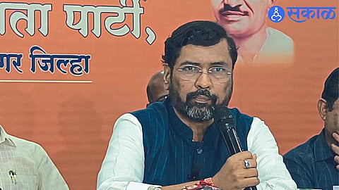 Bharatiya Janata Party chief spokesperson Keshav Upadhyay speaking at the press conference.
