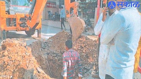 Excavation done on road where road work is completed.