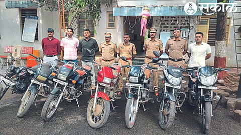 A police team with two wheelers seized from the arrested suspect from Ajantha Chowk.