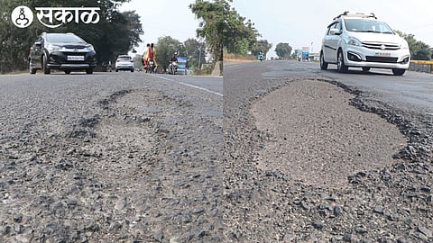 Potholes on the highway between Kalikamata Temple and Tarsod Fatya