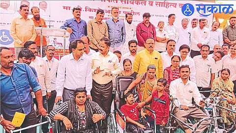 With the disabled on the occasion of distribution of materials Dr Ayush Prasad, MLA Kishore Patil 