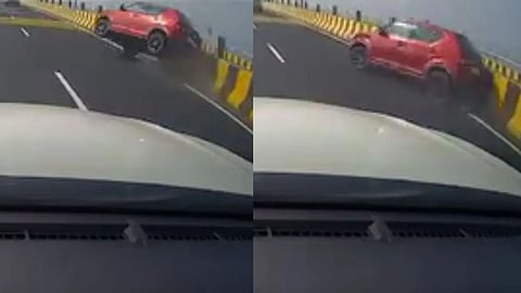 First Accident on MTHL video goes viral speeding car overturned mumbai trans harbour link accident News

