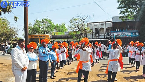 Students performing Lezim dance on occasion of Shiv Jayanti.