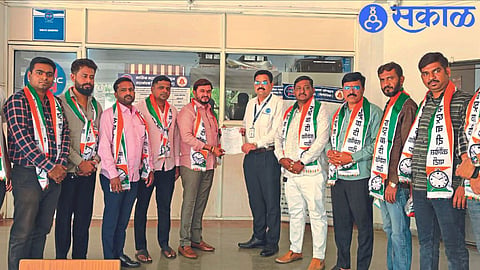 NCP Youth Congress City President Ambadas Khaire and office bearers while giving a statement of demands to Citylink managers.