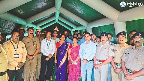 Resident Deputy Collector Nitin Gawande inspecting the tents after inaugurating the emergency shelter tents