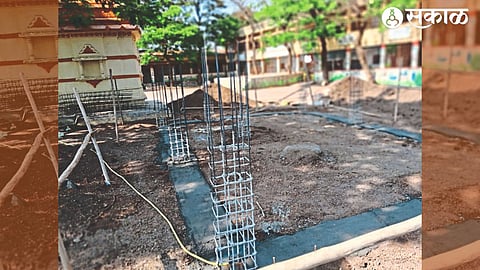 Encroachment of concrete construction going on in school grounds in Chehedi area.
