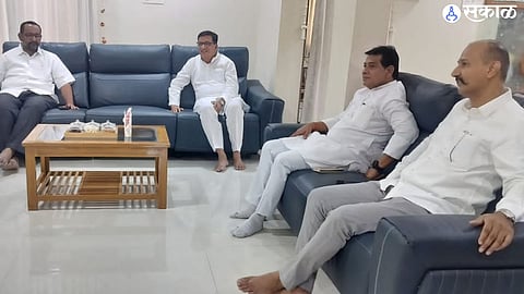 Balasaheb Thorat, Kunal Patil while discussing the candidature question of Congress Shyamkant Saner at his residence.